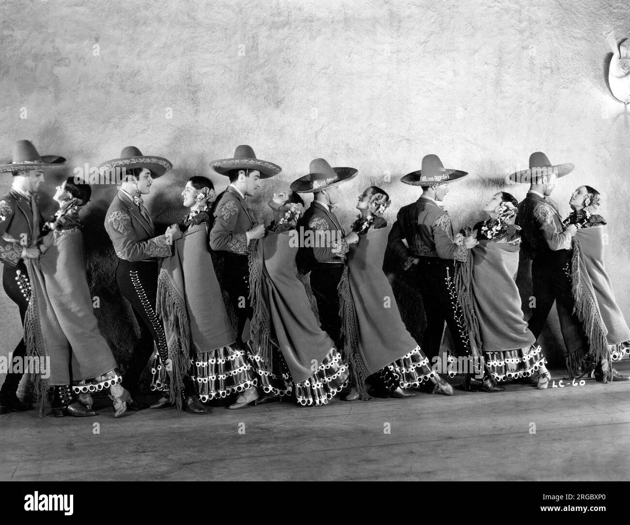 Mexican Folk Dancers, on-set of the Short Film, 'La Cucaracha', RKO Radio Pictures, 1934 Stock Photo