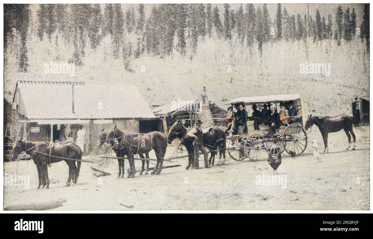 A stagecoach in a frontier town, USA. Stock Photo