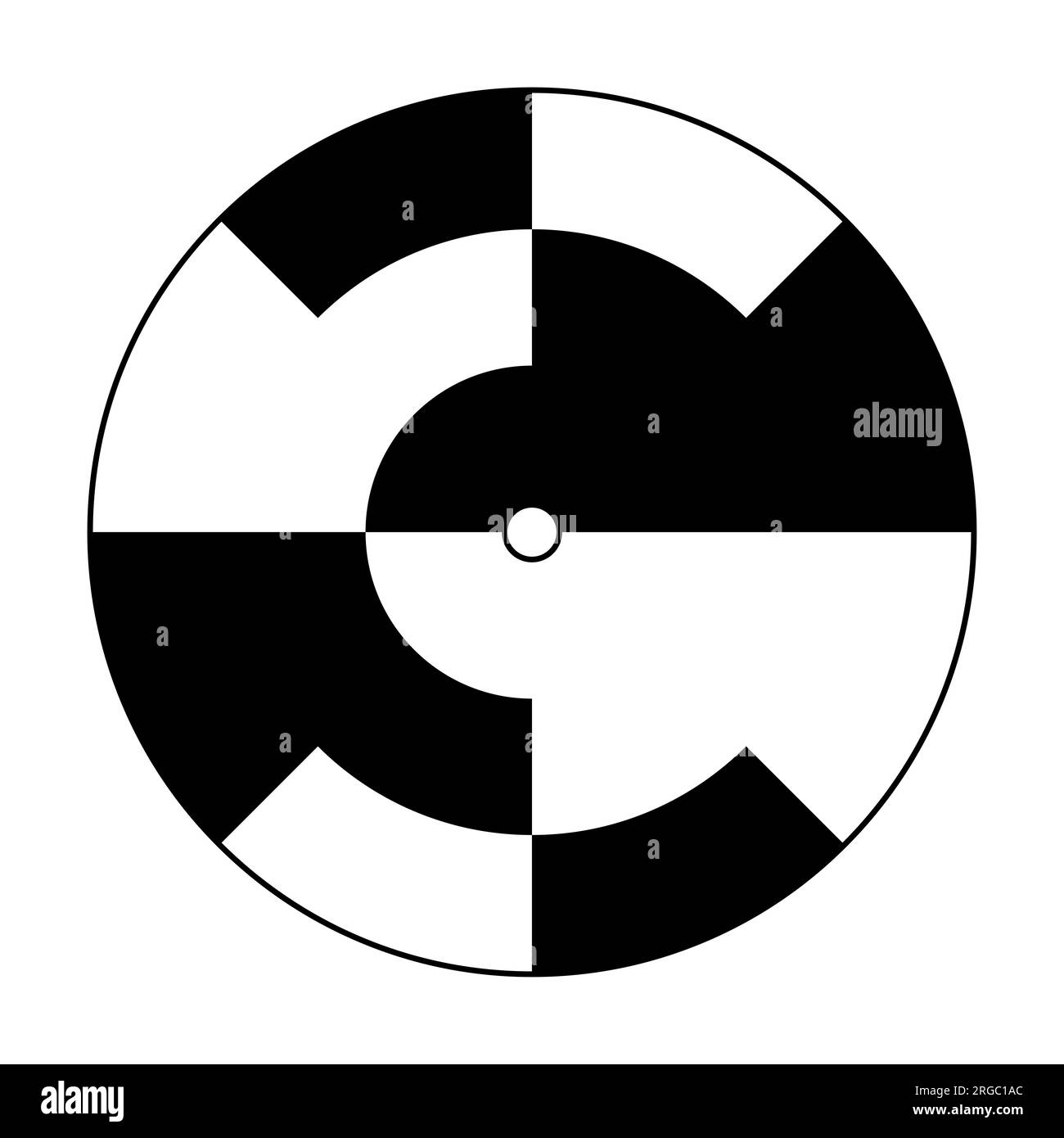 Template for a rotating disk to turn the whole surface into gray color. Circles with alternating black and white segments. Stock Photo