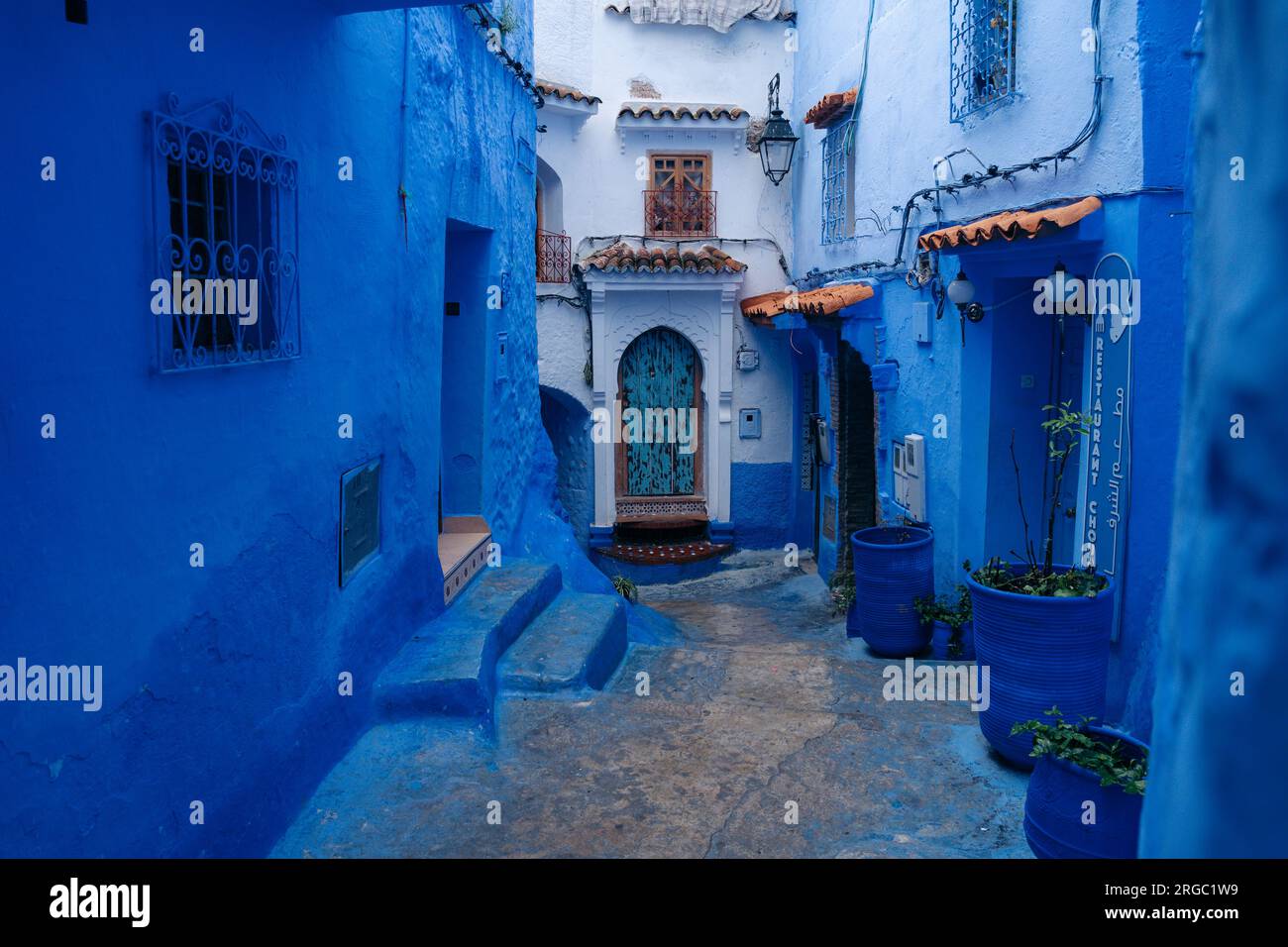 Chefchaouen, Morocco: The 'Blue City' nestled in the Rif Mountains, famous for its charming blue-painted streets, serene ambiance, and cultural allure Stock Photo