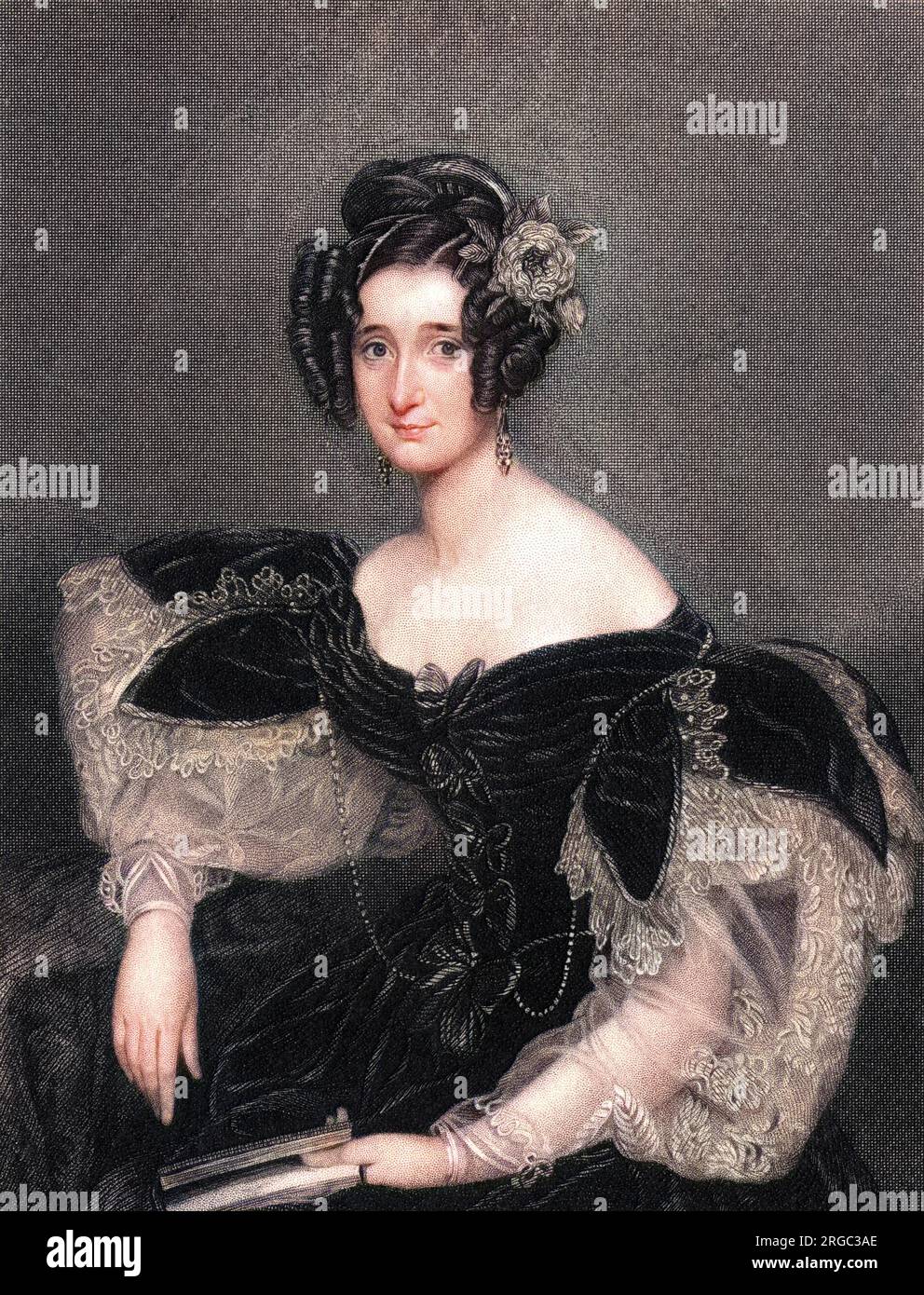 FRANCES IRBY (nee Wright) second wife of Frederick Paul Irby, naval officer - in a ball dress with extravagantly fashionable sleeves. Stock Photo