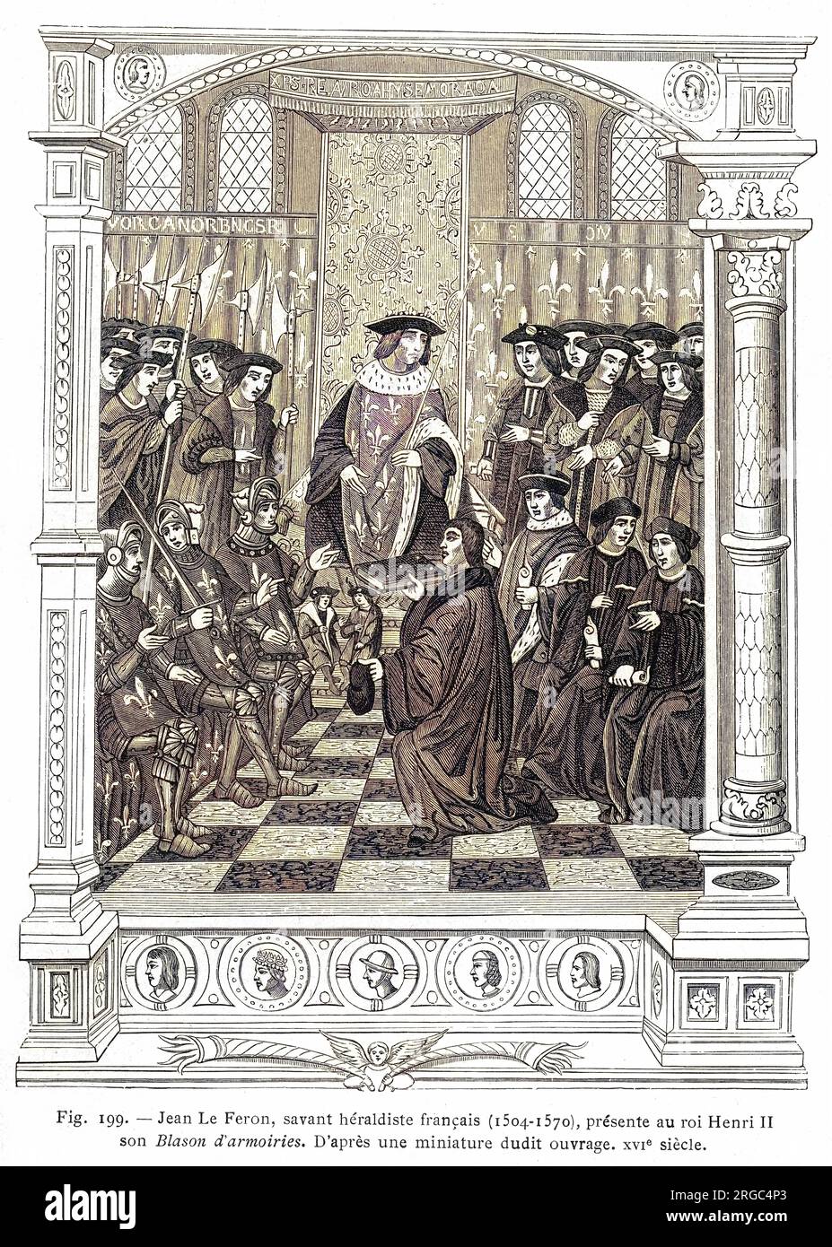 JEAN LE FERON French herald, depicted presenting his 'Blason d'armoiries' to king Henri II. Stock Photo