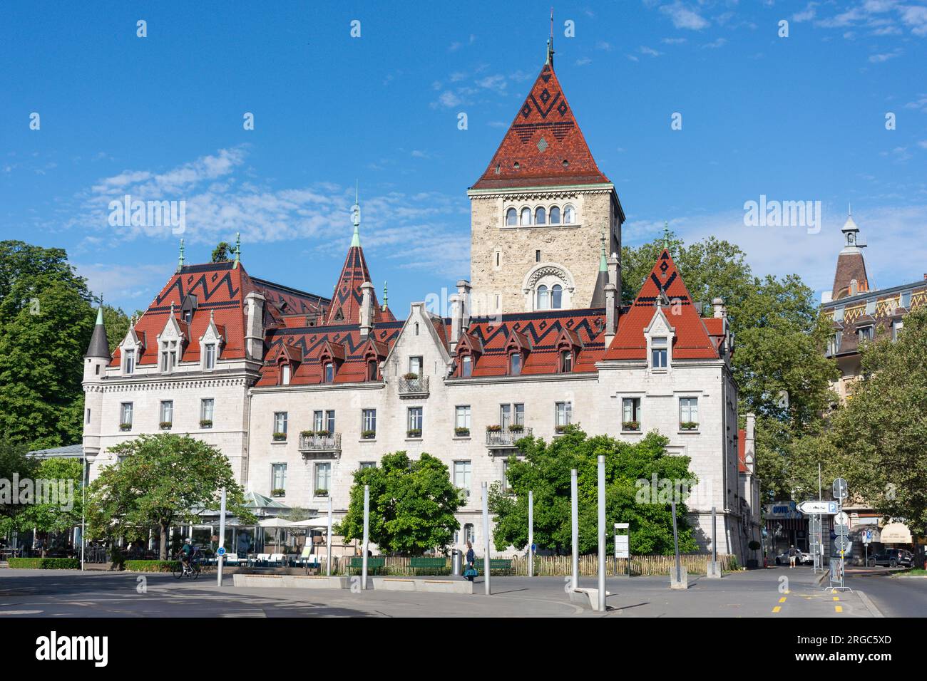 Château d'Ouchy (Hotel), Place du Port, Lausanne, Canton of Vaud, Switzerland Stock Photo