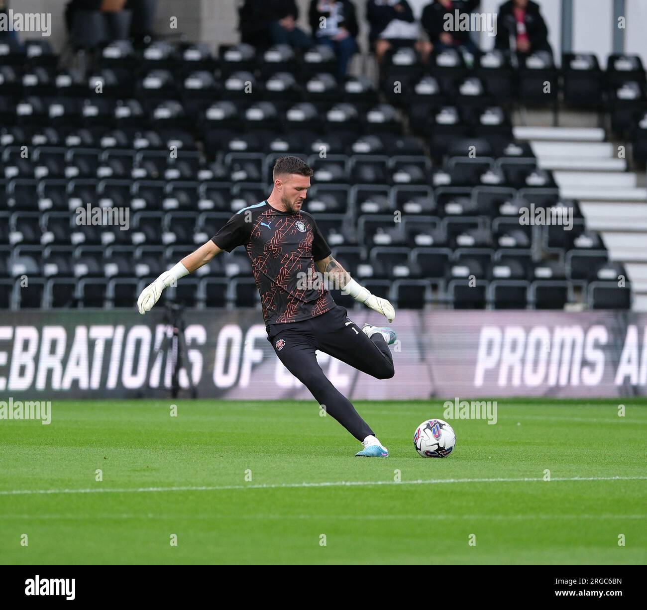 Pride Park, Derby, Derbyshire, UK. 8th Aug, 2023. EFL Carabao Cup Football, Derby County versus Blackpool; Richard O'Donnell of Blackpool during the pre-match warm-up Credit: Action Plus Sports/Alamy Live News Stock Photo