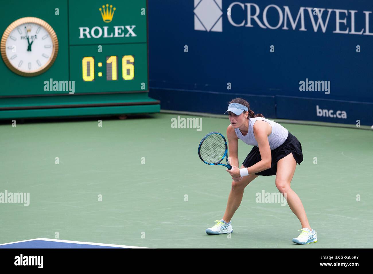 August 08, 2023: Kimberly Birrell (AUS) waits on service during the WTA