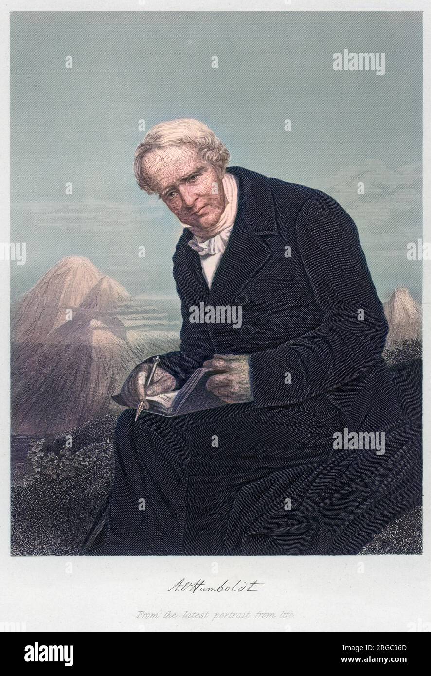 ALEXANDER VON HUMBOLDT (1769 - 1859), German traveler and naturalist with his autograph. Stock Photo