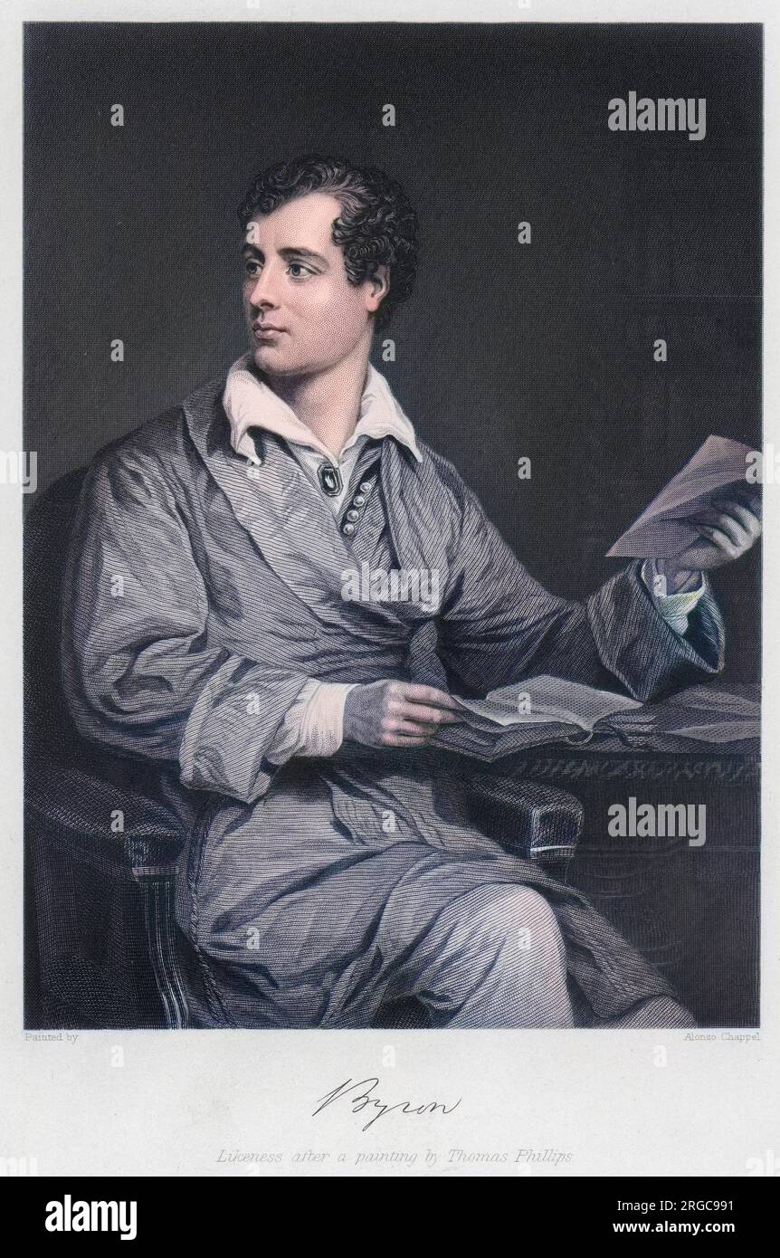 GEORGE GORDON, lord BYRON (1788 - 1824), writer and champion of Greek independence with his autograph. Stock Photo