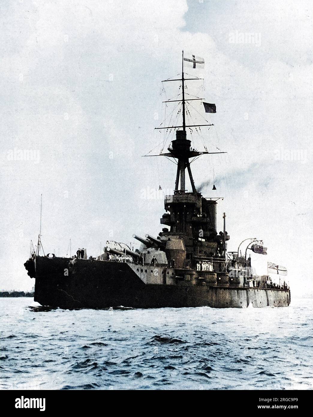 Photograph of 'Iron Duke', flag-ship of Sir George A. Callaghan, the Commander-in-Chief of the Home Fleets. The 'Dreadnought' was specially protected against aerial attack. Stock Photo