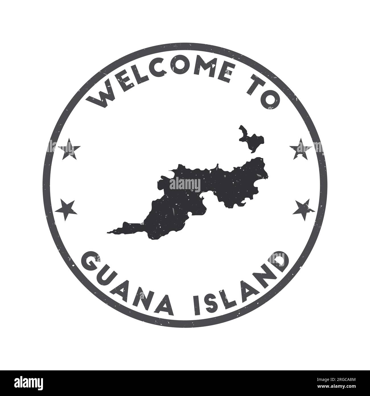 Welcome to Guana Island stamp. Grunge island round stamp with texture in Shady Character color theme. Vintage style geometric Guana Island seal. Artis Stock Vector
