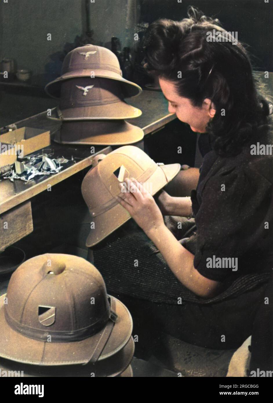 Making Type I pith helmets for the German Afrika Korps - WWII. Sticking ...