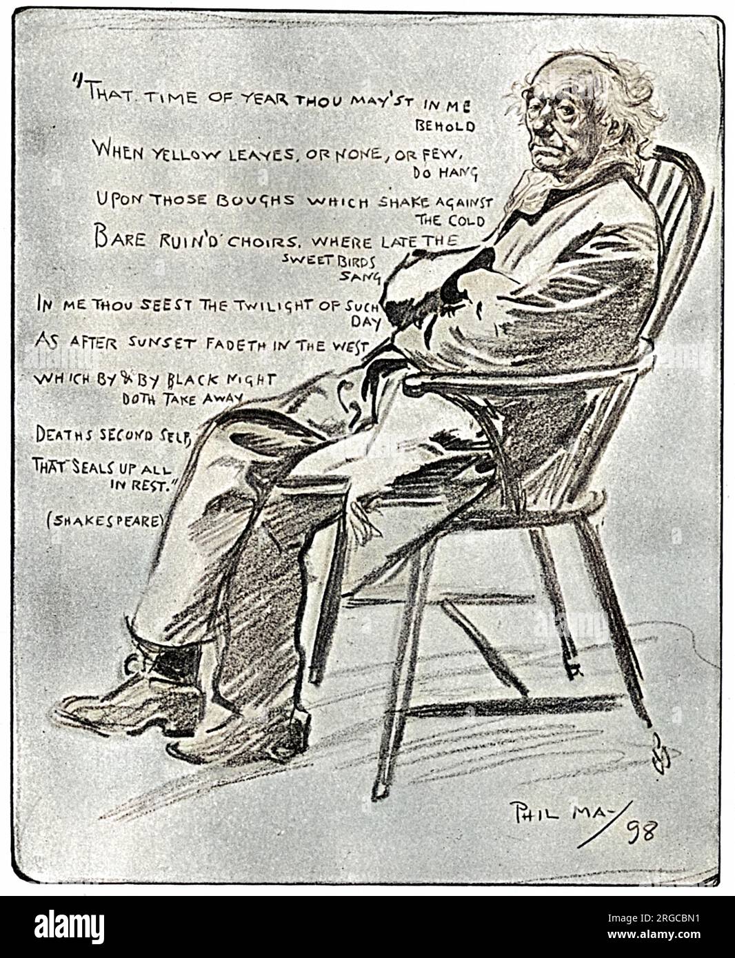 The study of an Old Man in the 'Vale of Years' by Phil May - with associated quotation from Sonnet 73, one of William Shakespeare's most famous sonnets, focusing upon the theme of old age. Stock Photo