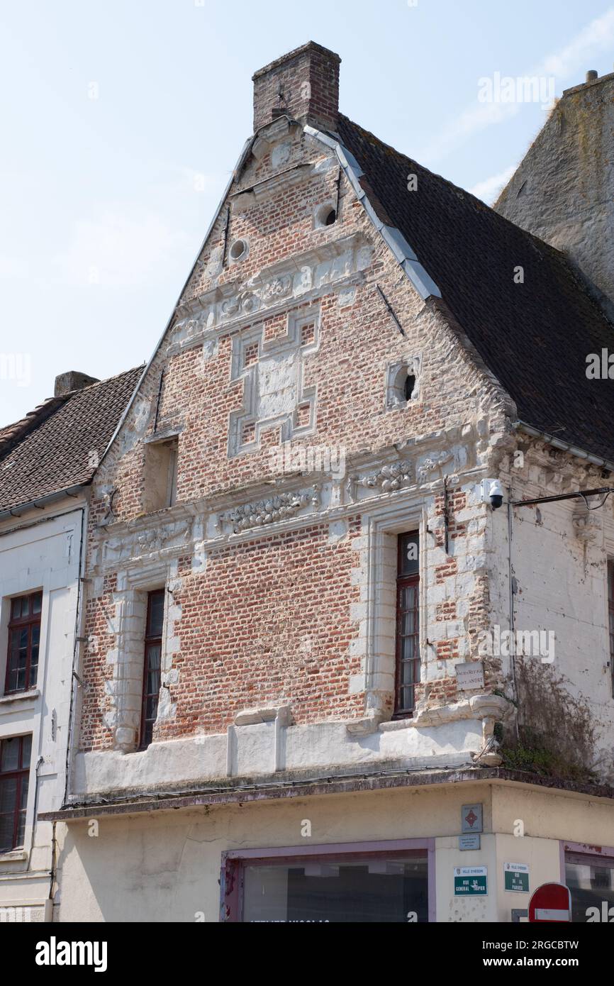 Very old gable end in need of attention Hesdin Stock Photo