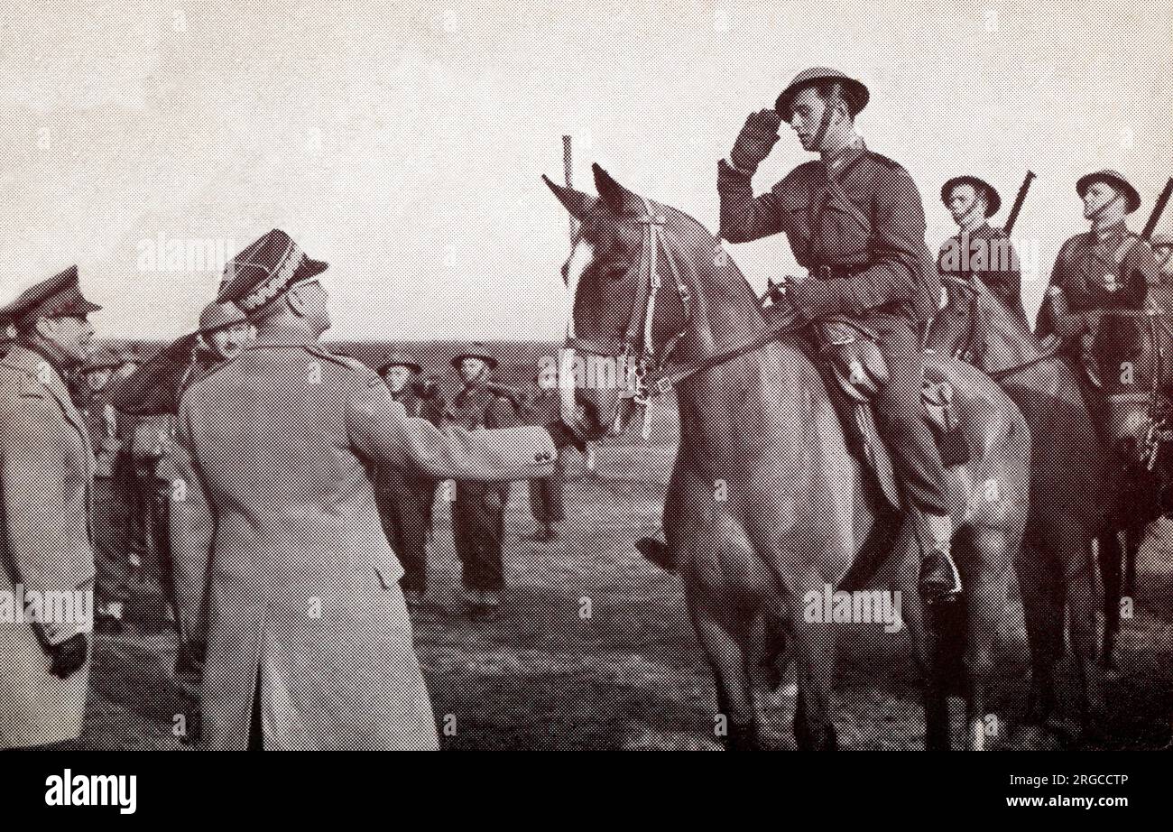WW2 - King George VI and General W Sikorski chatting with a detachment of Polish Cavalry in Scotland. Stock Photo