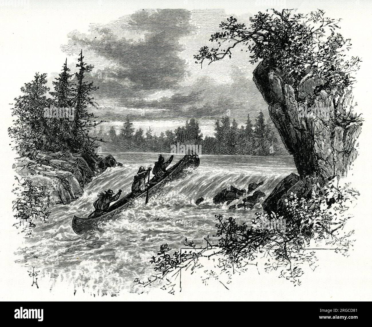 Native Americans paddling upstream in canoe Stock Photo Alamy