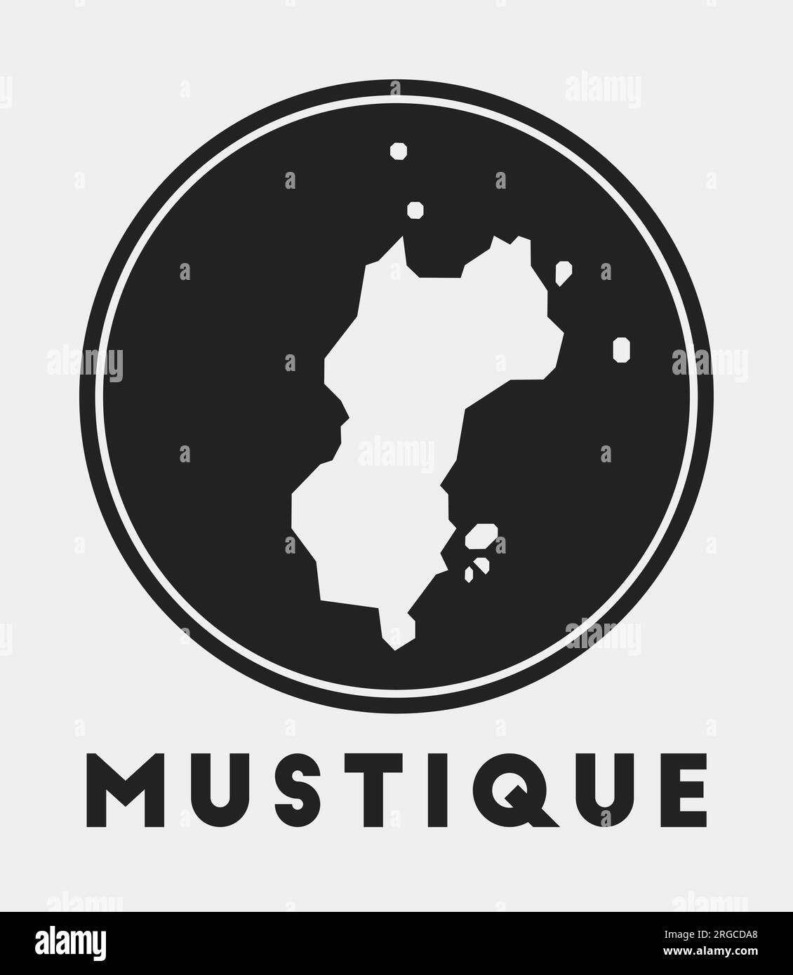 Mustique icon. Round logo with island map and title. Stylish Mustique ...