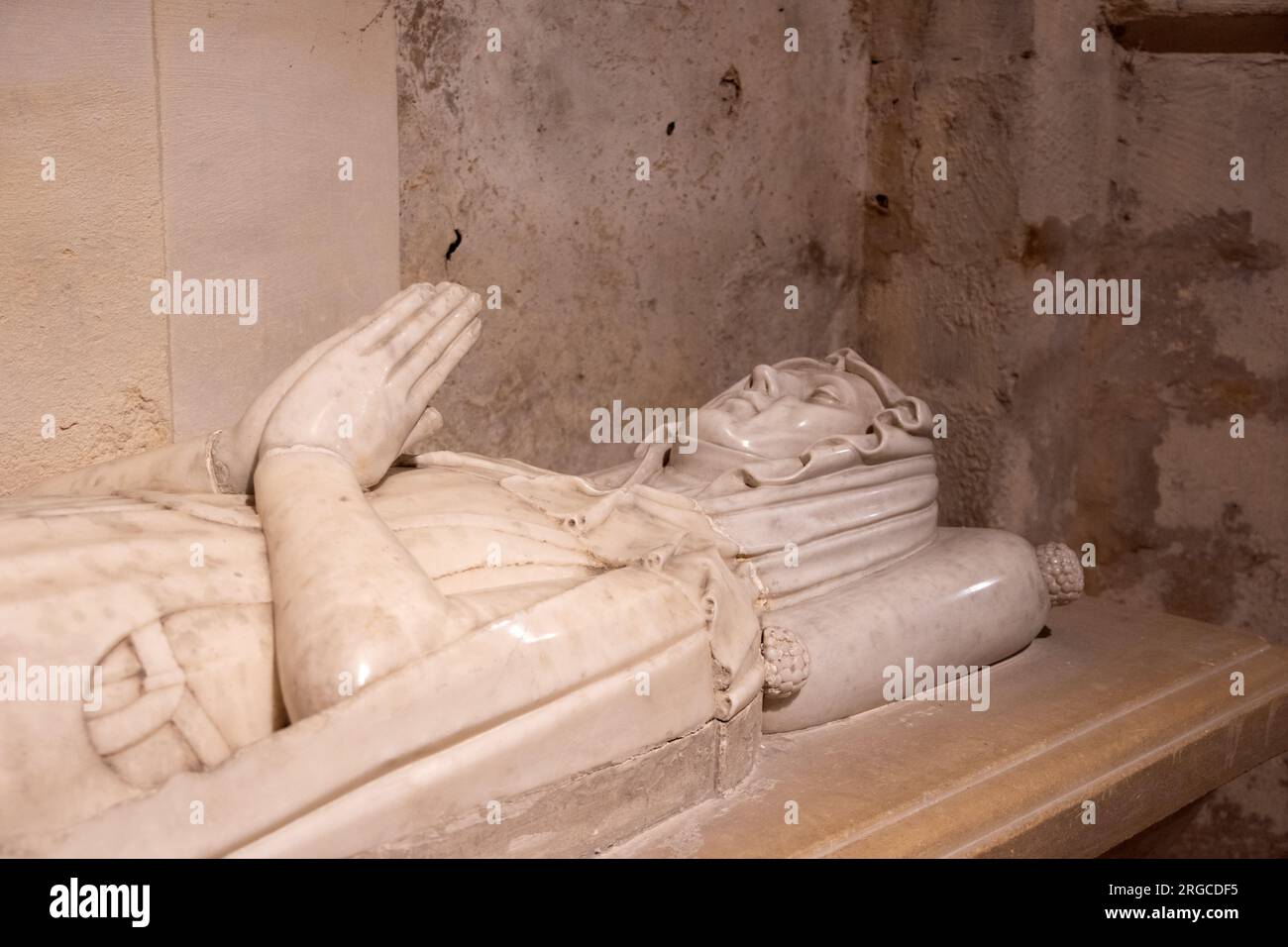 Effigy of Isabelle de Melun in the crypt of Notre-Dame et Saint-Laurent in Eu Stock Photo