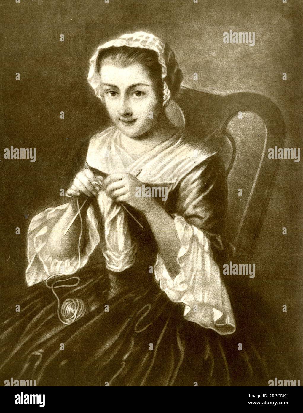 A Girl Knitting by GermanFrench Huguenot artist Philippe Mercier Stock