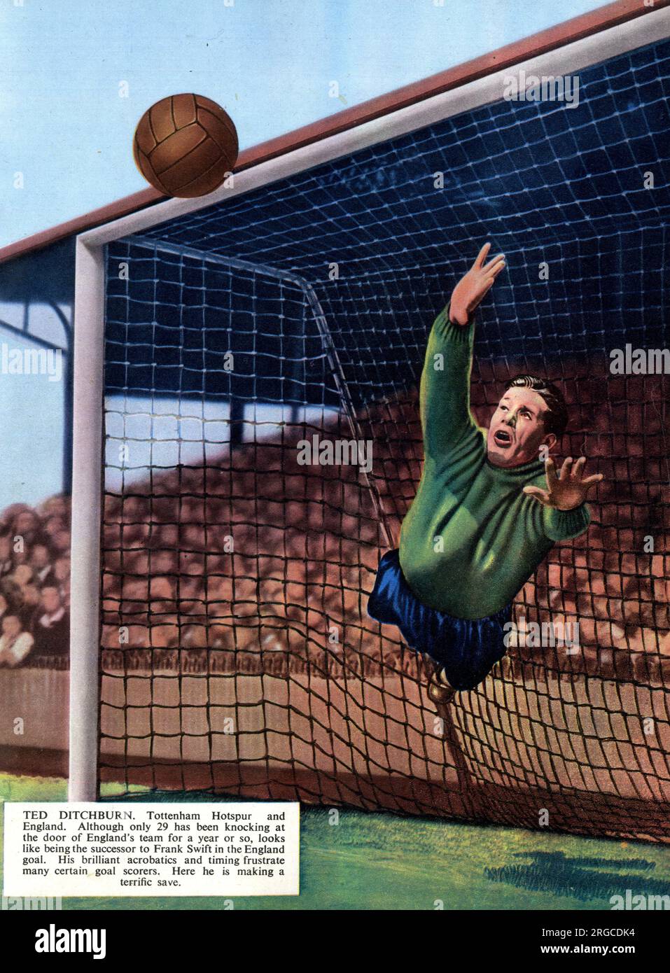 Ted Ditchburn, football goalkeeper for Tottenham Hotspur and England, making a save Stock Photo
