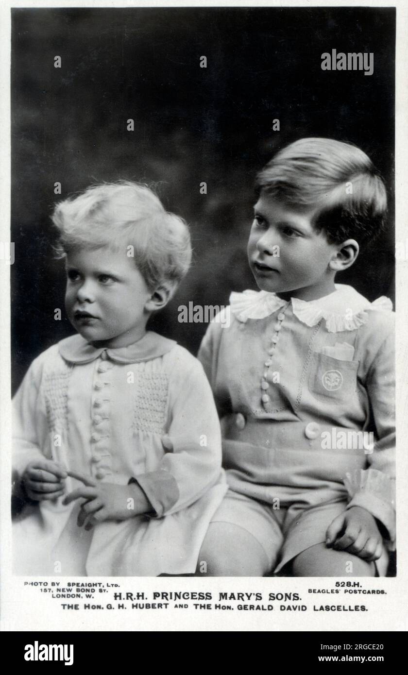The sons of Princess Mary and Henry Lascelles, 6th Earl of Harewood - The Hon. George Henry Hubert Lascelles, (later 7th Earl of Harewood) (1923-2011) and the Hon. Gerald David Lascelles (1924-1998). Stock Photo