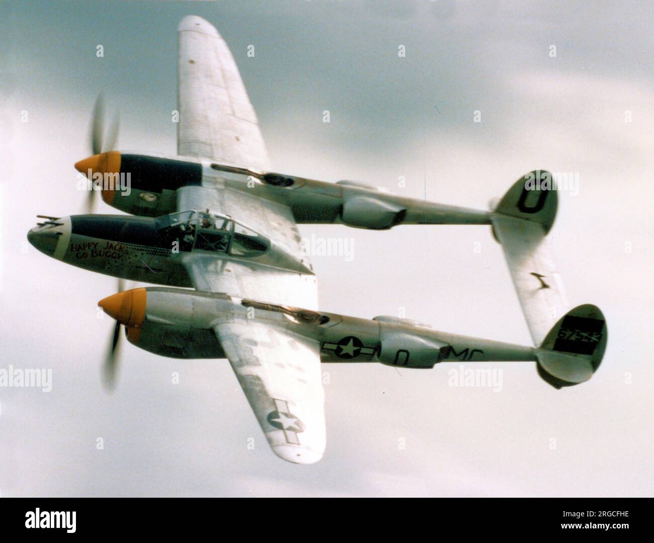Lockheed P-38J Lightning N3145X (msn 2054, ex 42-67543), of the Fighter Collection. This aircraft crashed at Duxford on 14 Jul 1996, killing the pilot. Stock Photo