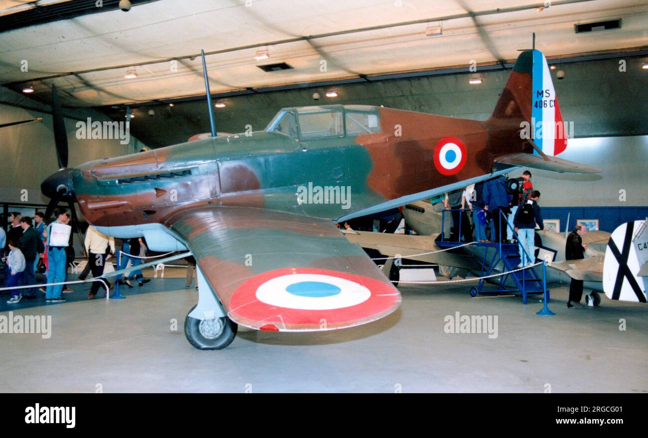 Morane-Saulnier MS.406 - D-3801 J-277 (msn 15), a former Swiss Air Force D.3801 painted in French colours, at the Musee de l'air et de l'espace, Le Bourget, near Paris. Stock Photo