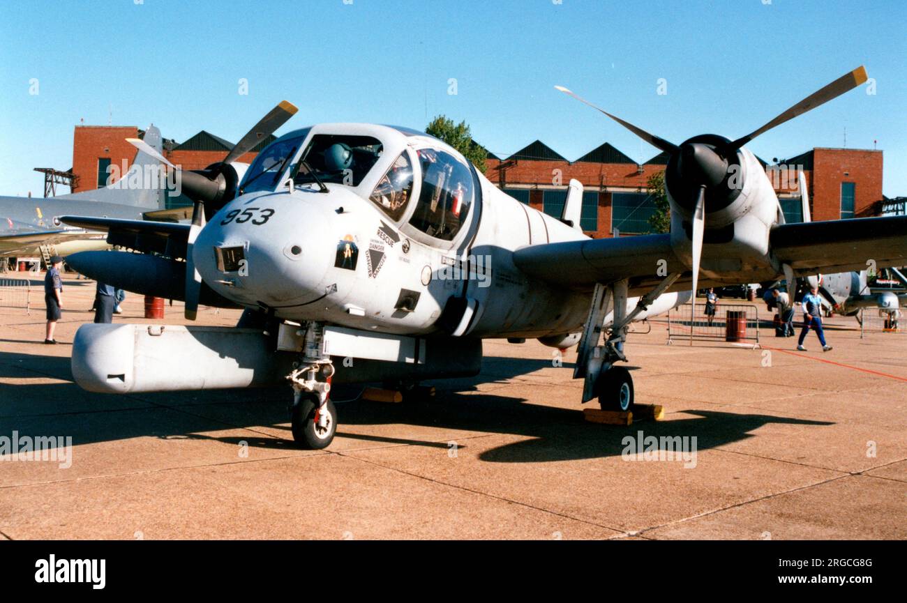 United States Army - Grumman OV-1D Mohawk 68-15953 (msn 157C), of 2 Military Intelligence Battalion, at RAF Mildenhall for the Mildenhall Air Fete on 26 May 1990. Stock Photo