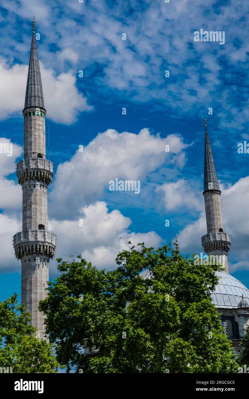 Istanbul, Turkey, Türkiye. Minarets of the Eyup Sultan Mosque, 19th Century. Stock Photo