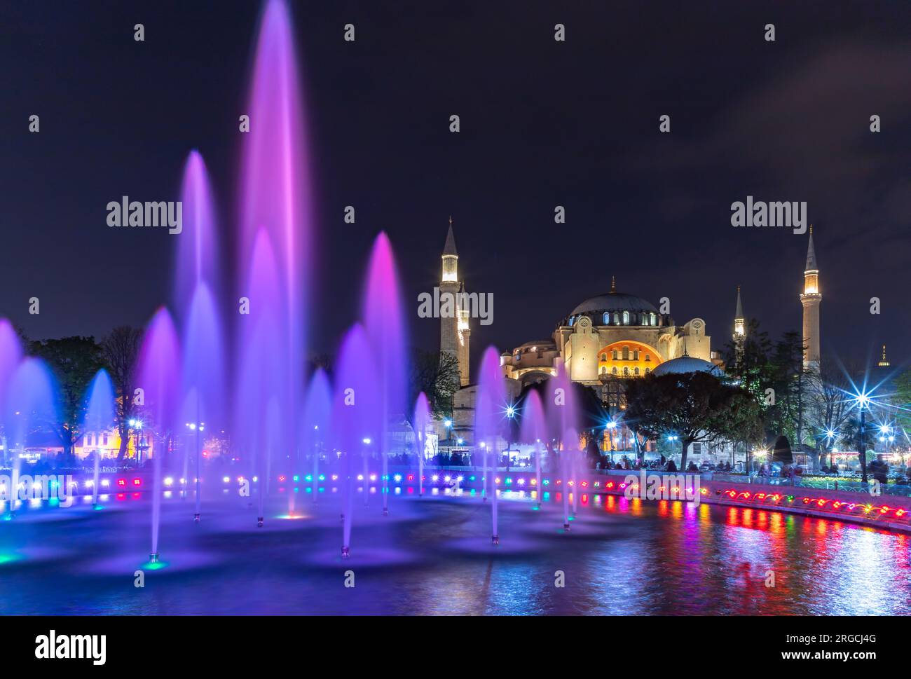 A picture of the Hagia Sophia and the colorful Sultan Ahmet Park ...