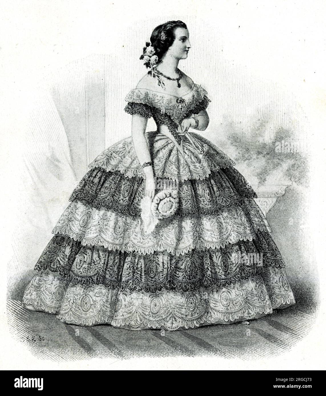 Woman in a crinoline evening dress Stock Photo