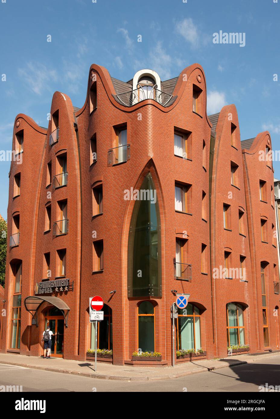 Fahrenheit Hotel unusual curved building in Grodzka Street, Old Town of Gdansk, Poland, Europe, EU Stock Photo