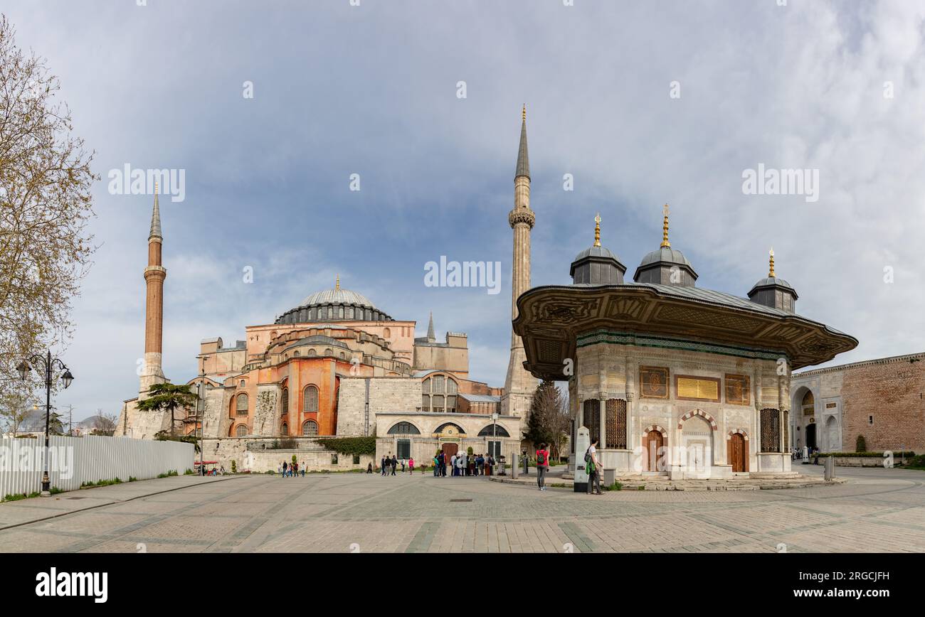 A picture of the Hagia Sophia and the Fountain Sultan Ahmed III Stock ...