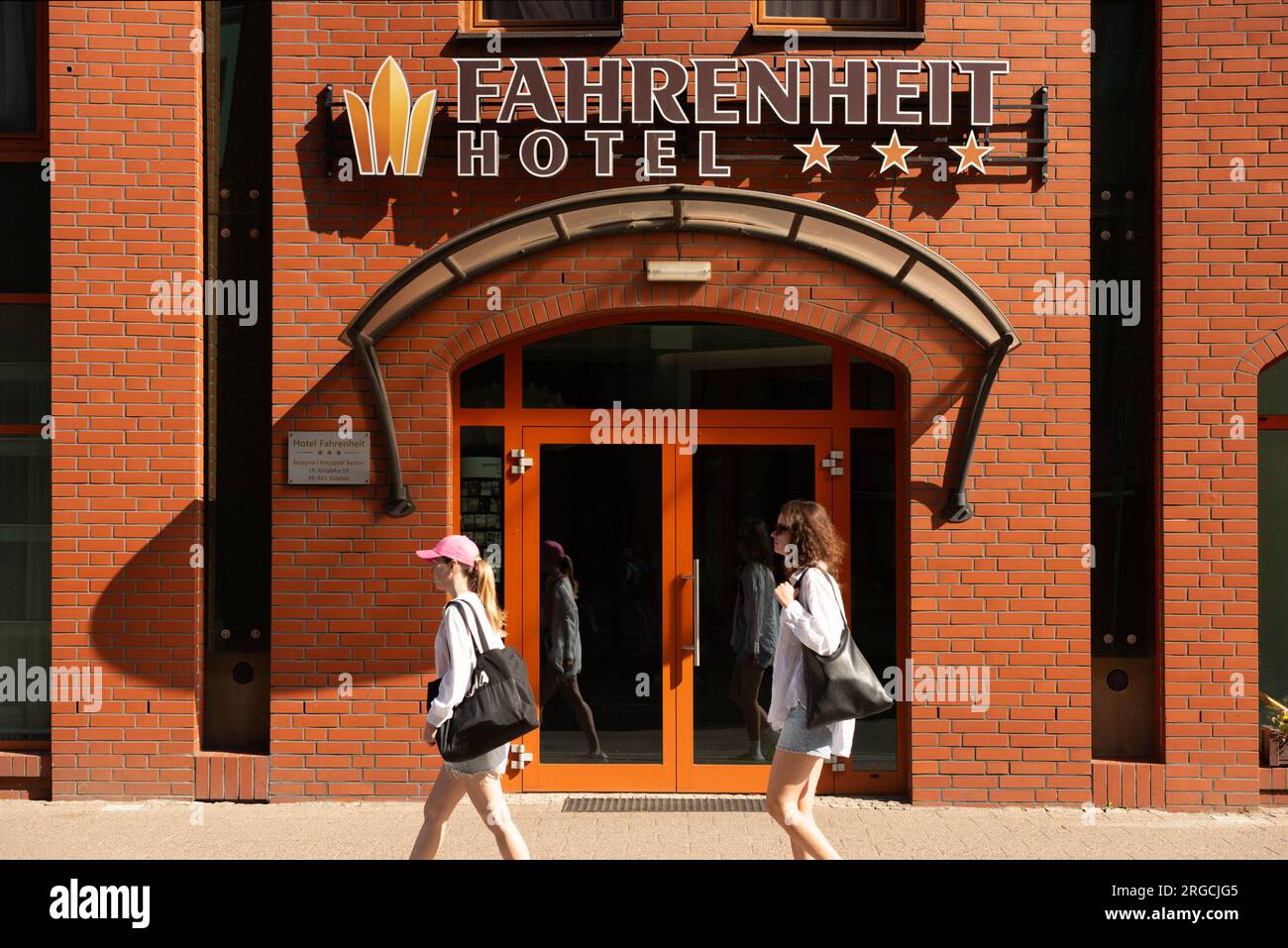 Fahrenheit Hotel entrance in Grodzka Street, Old Town of Gdansk, Poland, Europe, EU Stock Photo