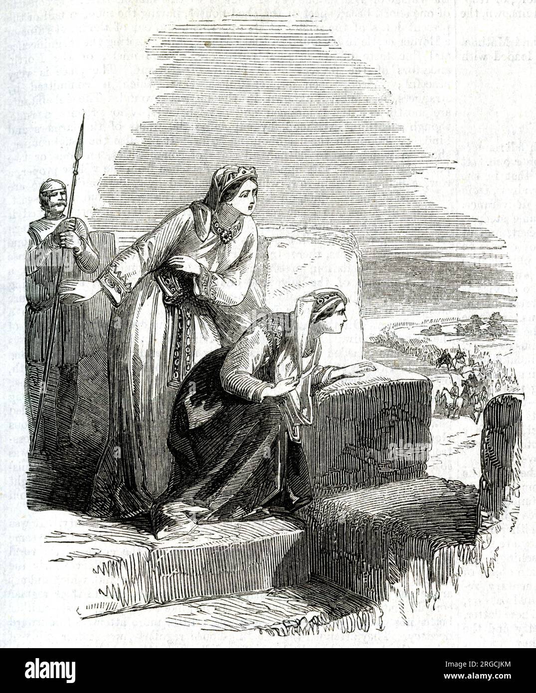 Adelicia of Louvain and the Empress Matilda, daughter of Henry I, alarmed at the approach of Henry's nephew, Stephen of Blois (later King Stephen). Stock Photo
