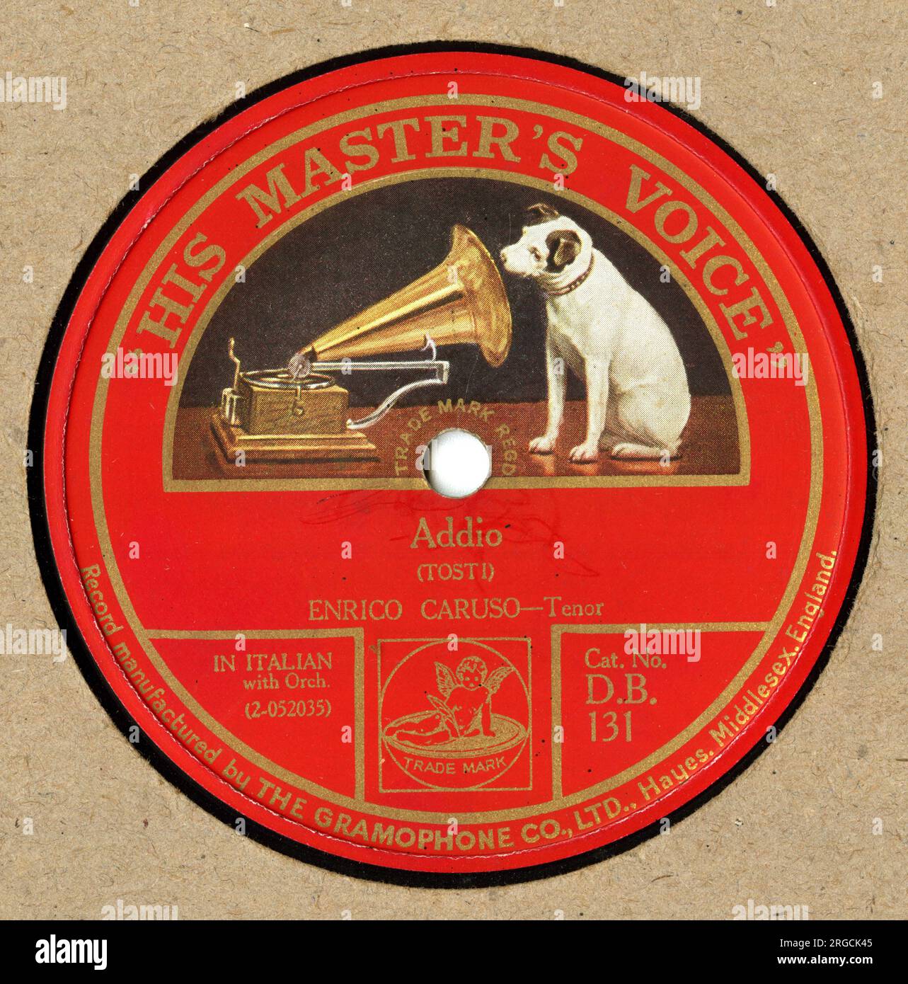 Enrico Caruso, opera singer, Addio by Tosti - HMV record label, 78 rpm Stock Photo