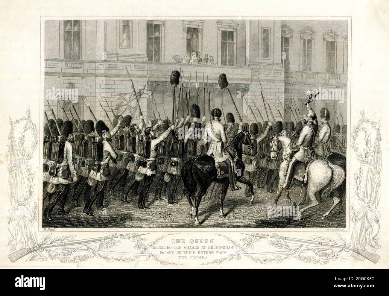 Queen Victoria receiving the Guards at Buckingham Palace on their