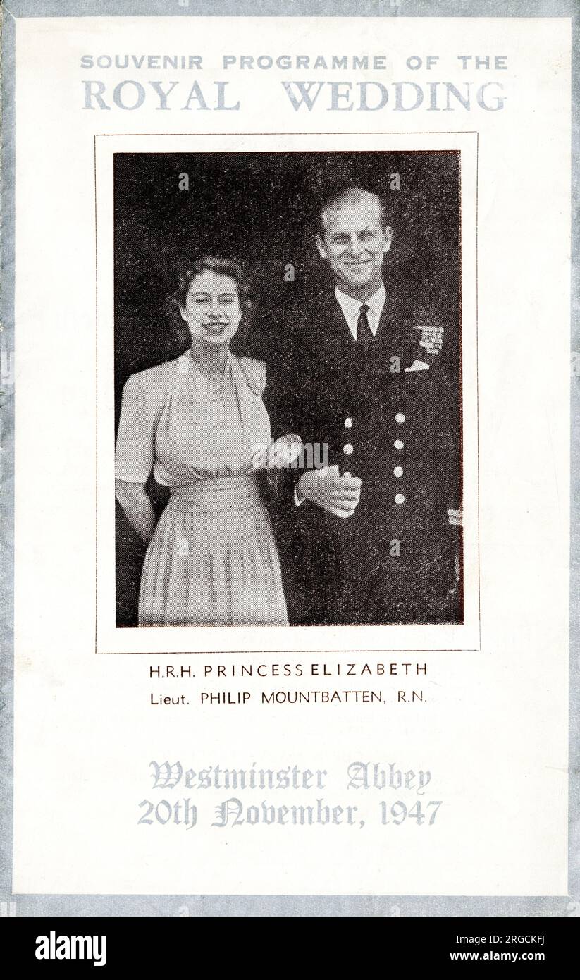 Royal Wedding - Princess Elizabeth and Philip Mountbatten, Westminster Abbey, London, 20 November 1947 - Souvenir Programme cover Stock Photo