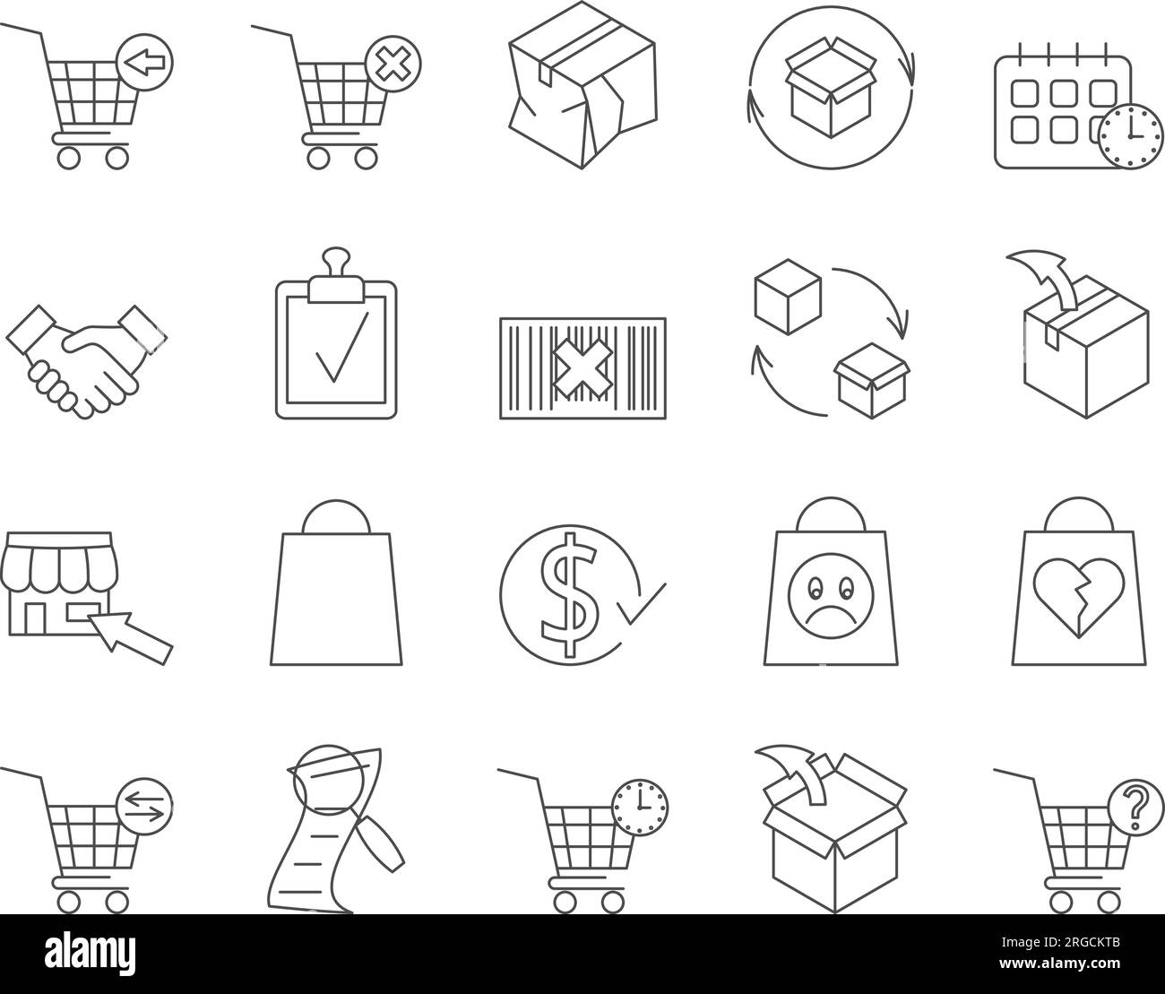 Purchase Returns Icons Set. Return Policy, Refund Process. Editable