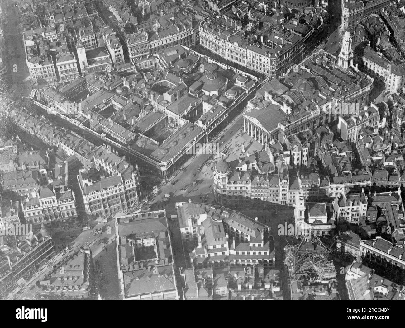 An aerial view of 'The Old Lady of Threadneedle Street', the Bank of England, with the Royal Exchange, in London. Stock Photo