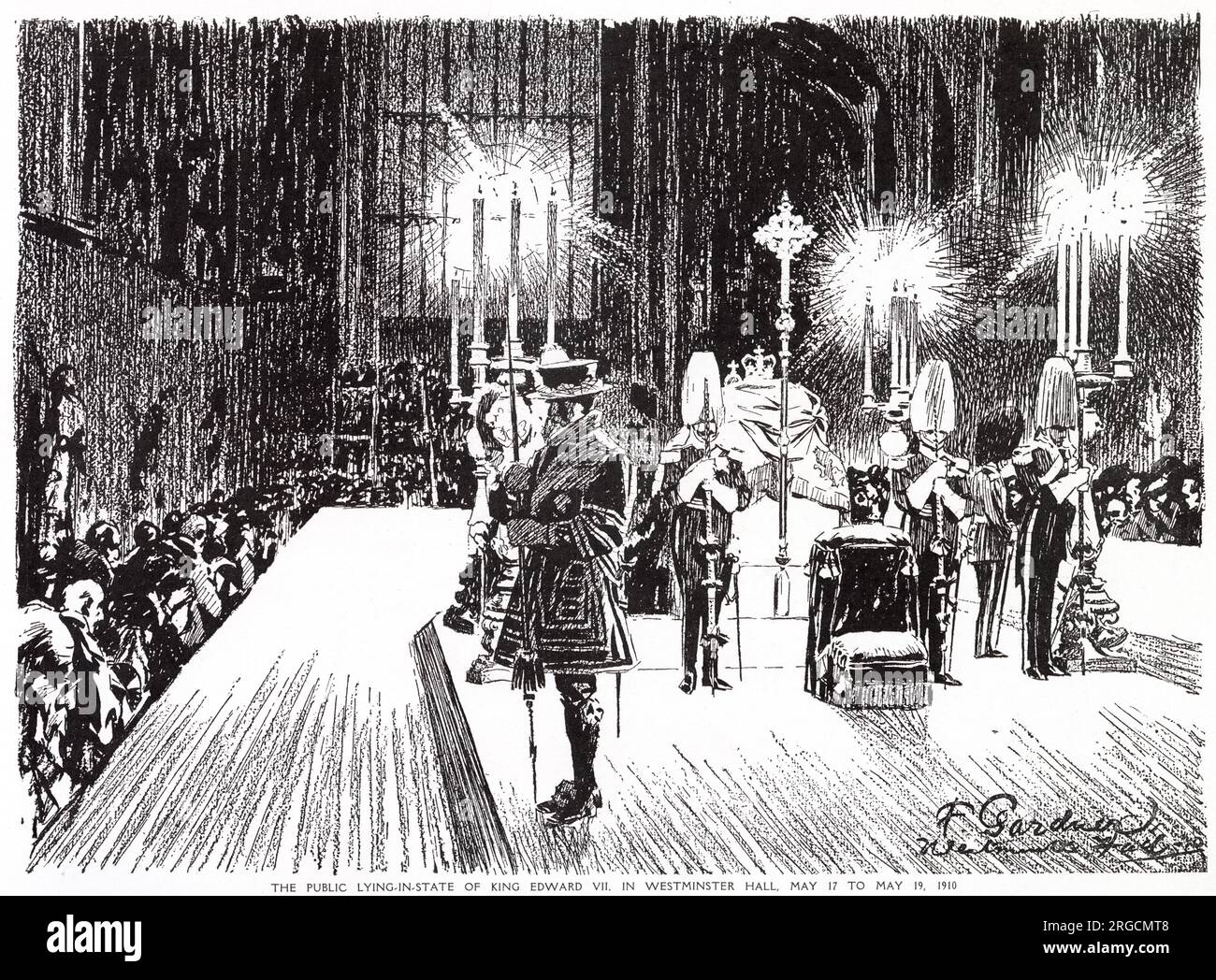 The public lying-in-state of King Edward VII at Westminster Hall from 16th to 19th May 1910. Stock Photo