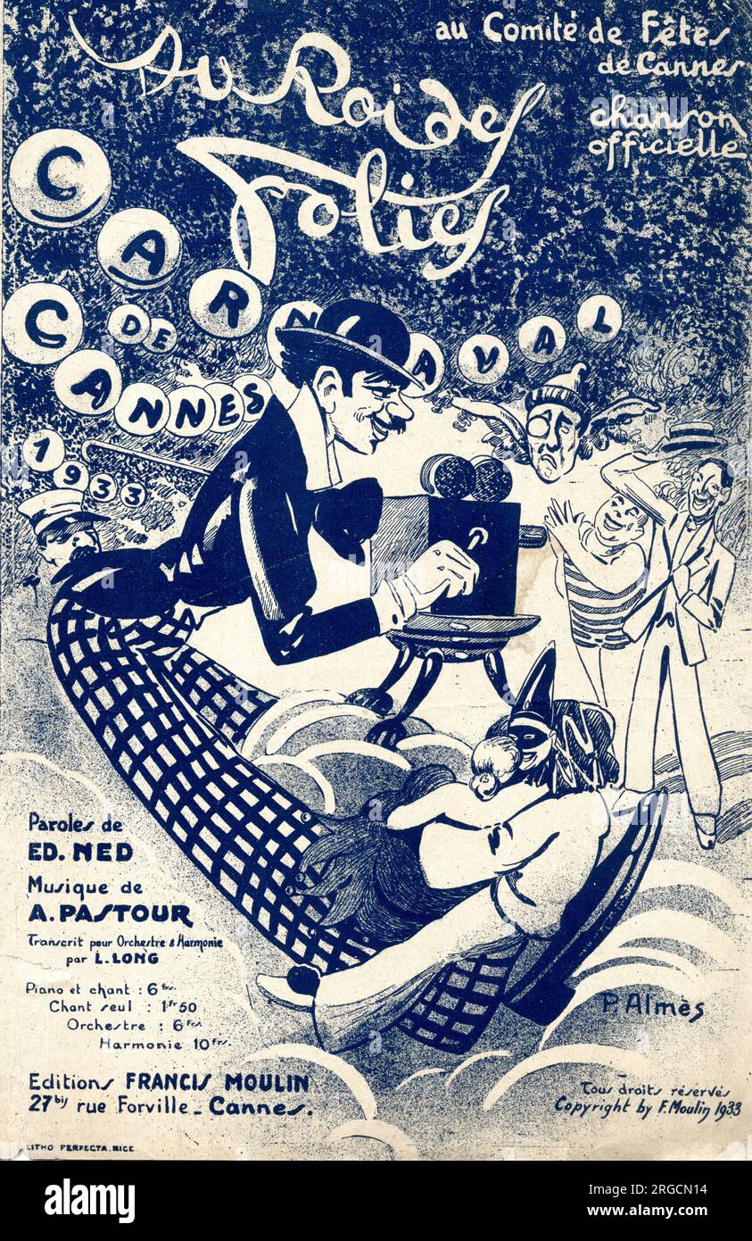 Music cover, Au Roi des Folies, official song of Cannes Carnival, an annual parade marking the 21-day period prior to Mardi Gras - words by Ed. Ned, music by Auguste Pastour  (2 of 2) Stock Photo