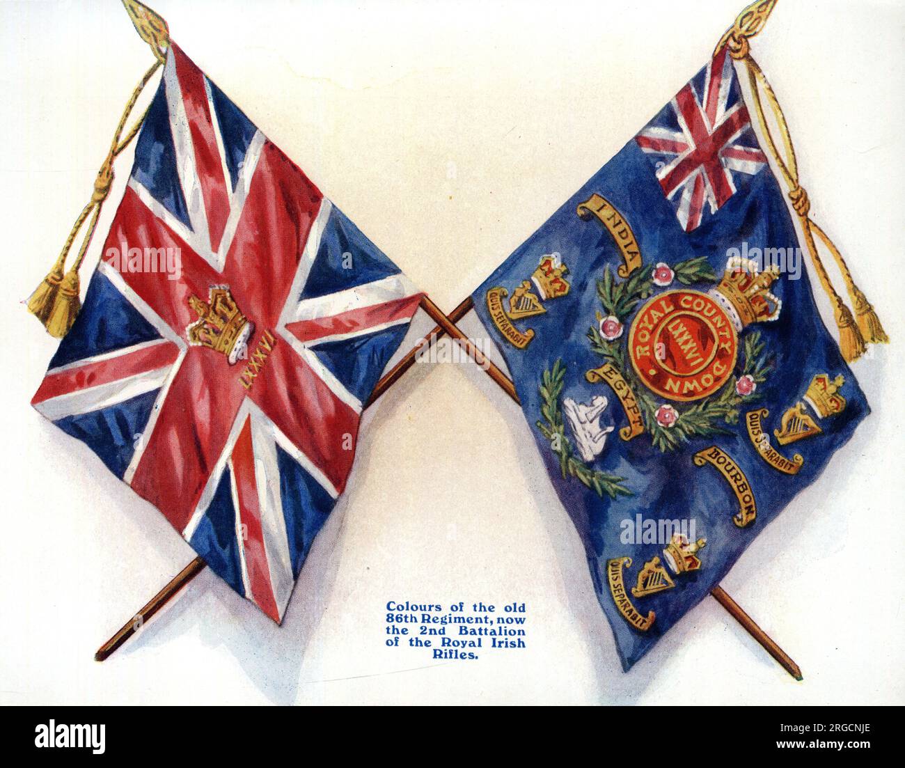 Colours of the old 86th Regiment, now the 2nd Battalion of the Irish Rifles Stock Photo