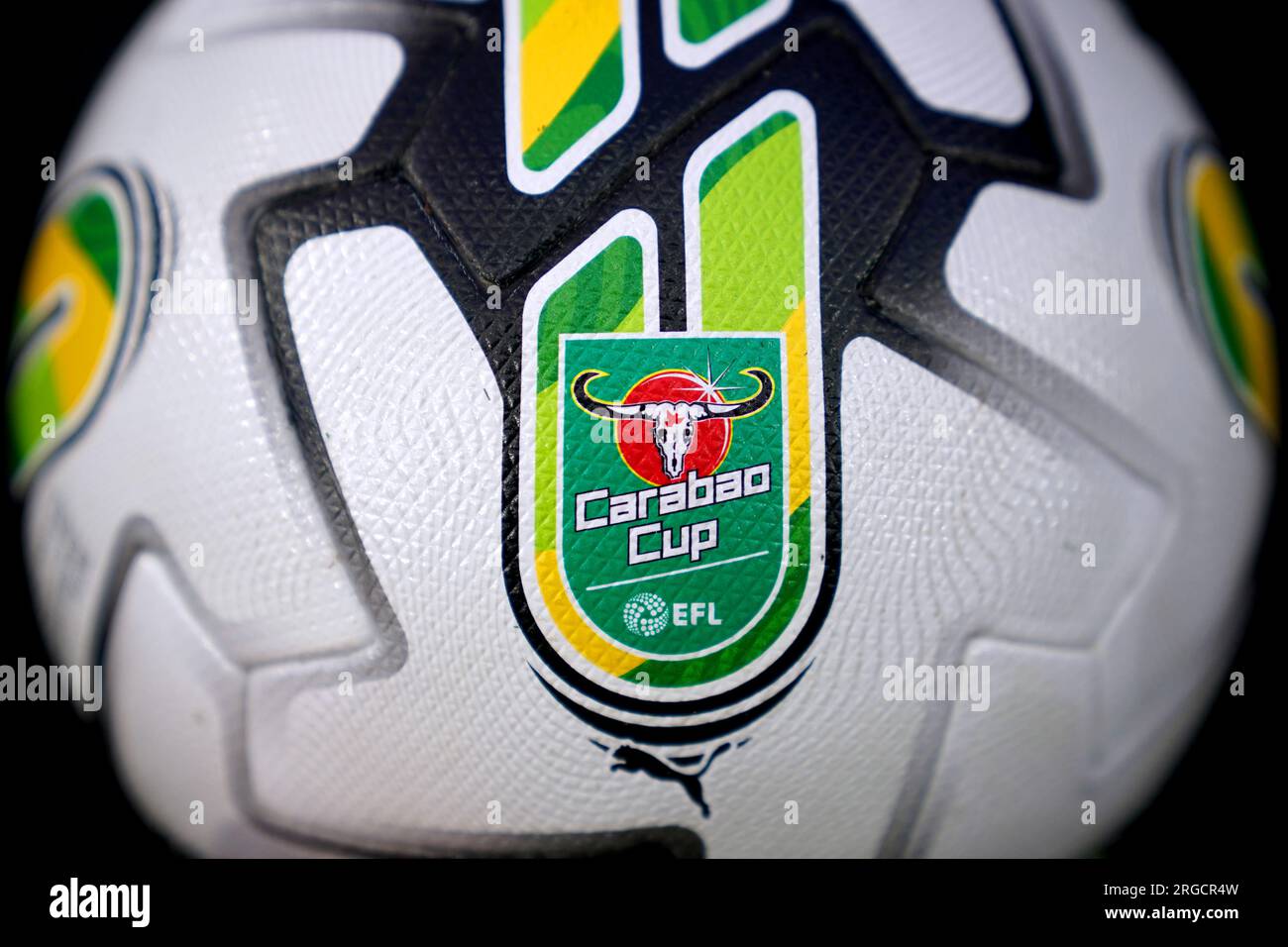 A detailed view of a Carabao Cup logo on a ball during the Carabao Cup