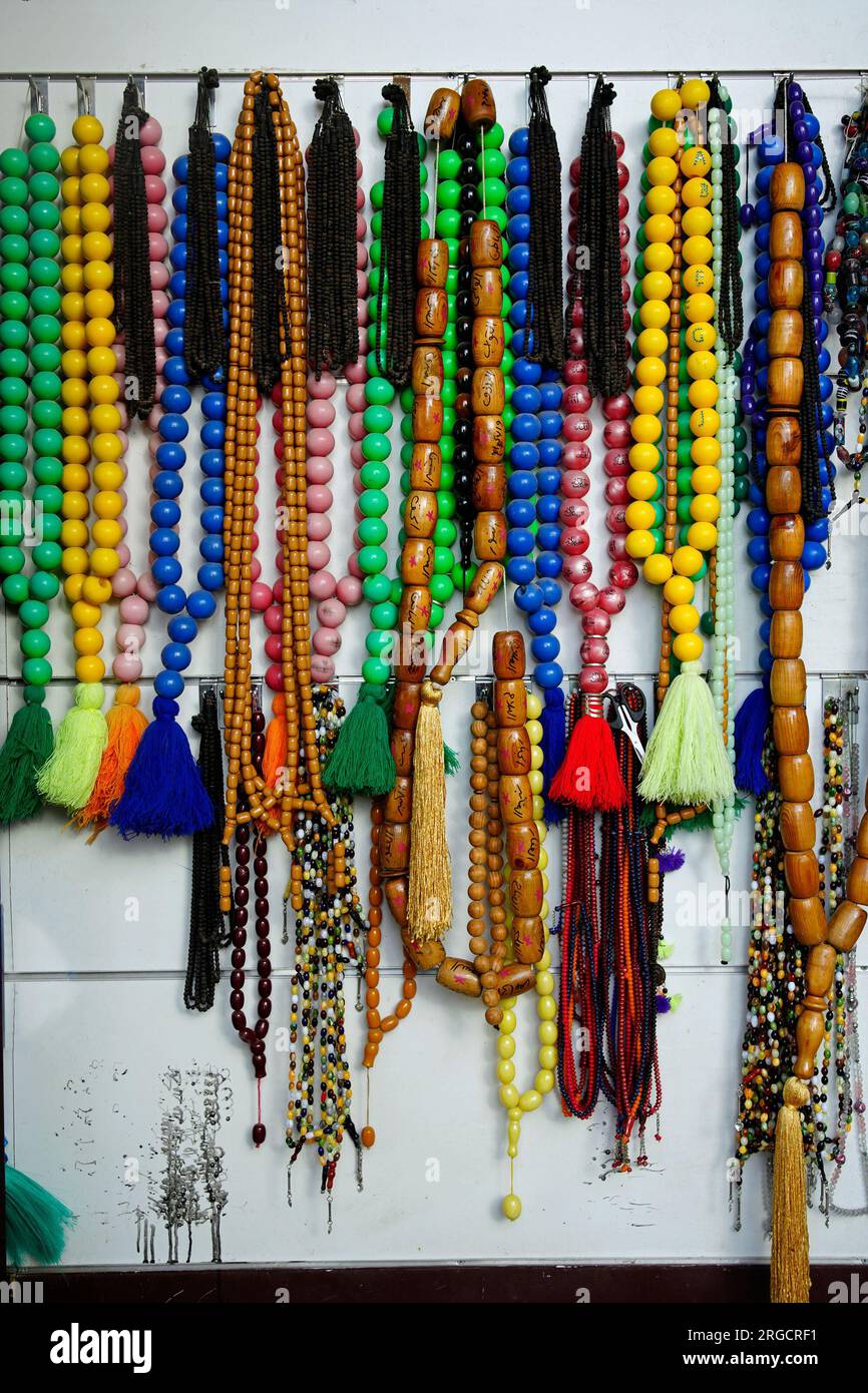Muslim prayer beads (misbaha) for sale in different sizes and colours Stock Photo