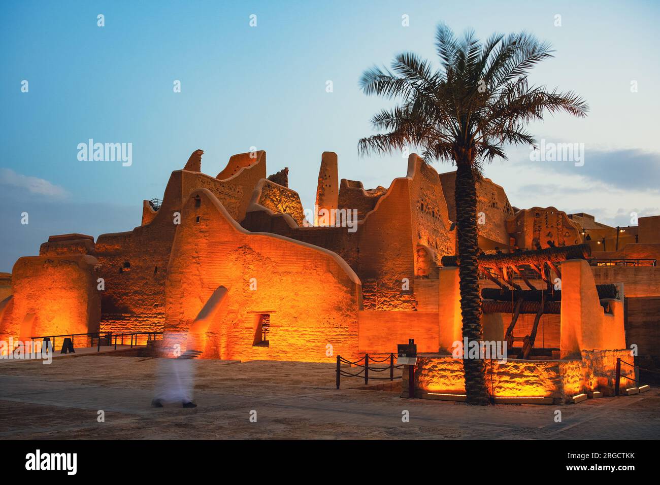 Evening view of At-Turaif World Heritage Site, Bujairi Terrace, Diriyah, Riyadh, Saudi Arabia Stock Photo