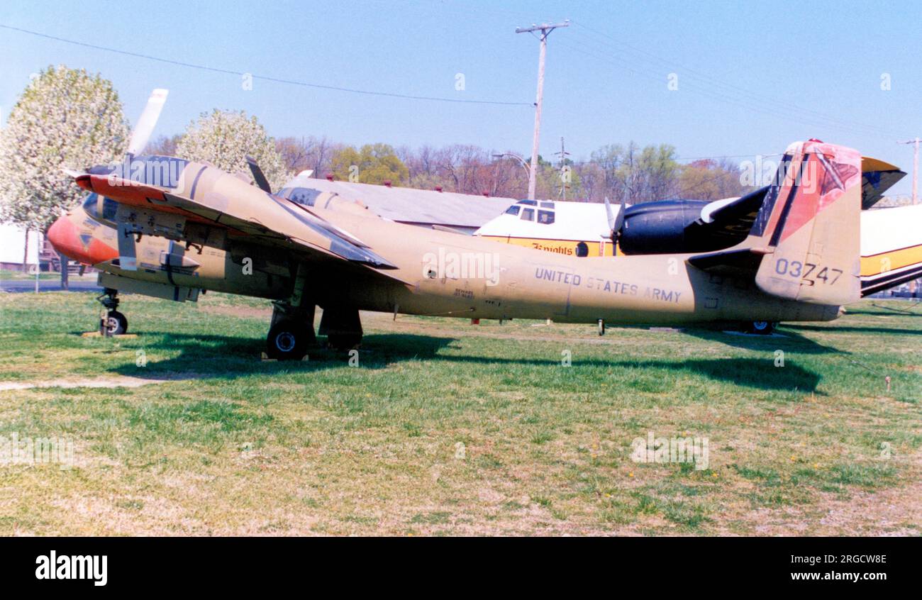 Grumman OV-1C Mohawk 60-3747 (MSN 3C, ex US Navy 603747), at the US Army Transportation Museum at Fort Eustis, Virginia. Stock Photo