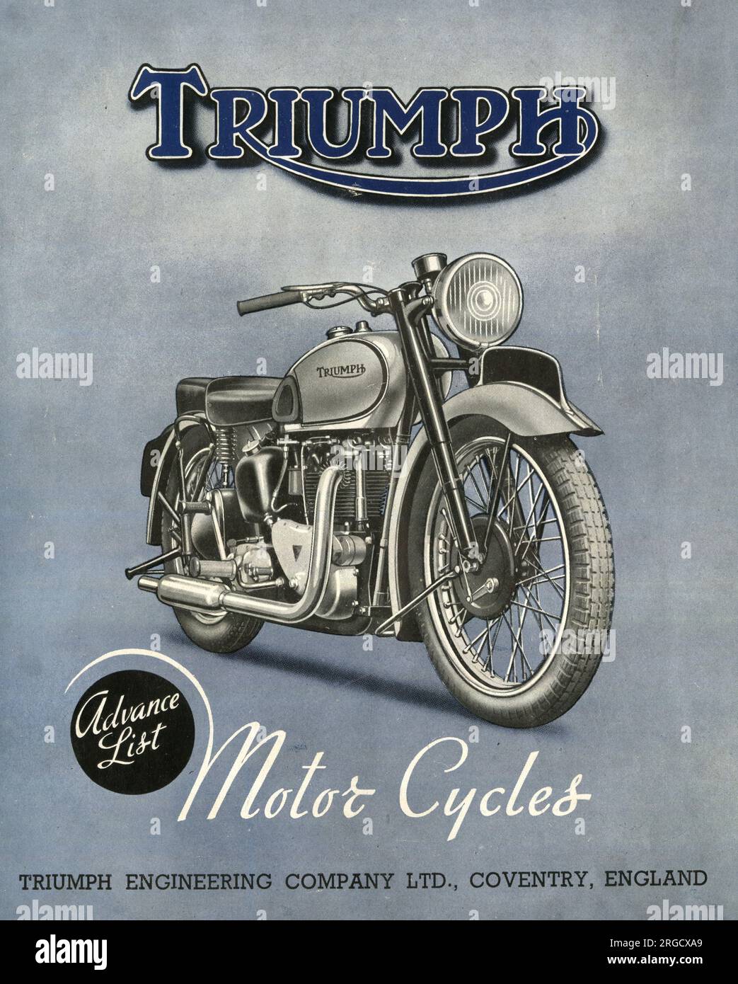 Triumph Motor Cycles, Advance List, cover design of sales brochure, Triumph Engineering Company, Coventry Stock Photo