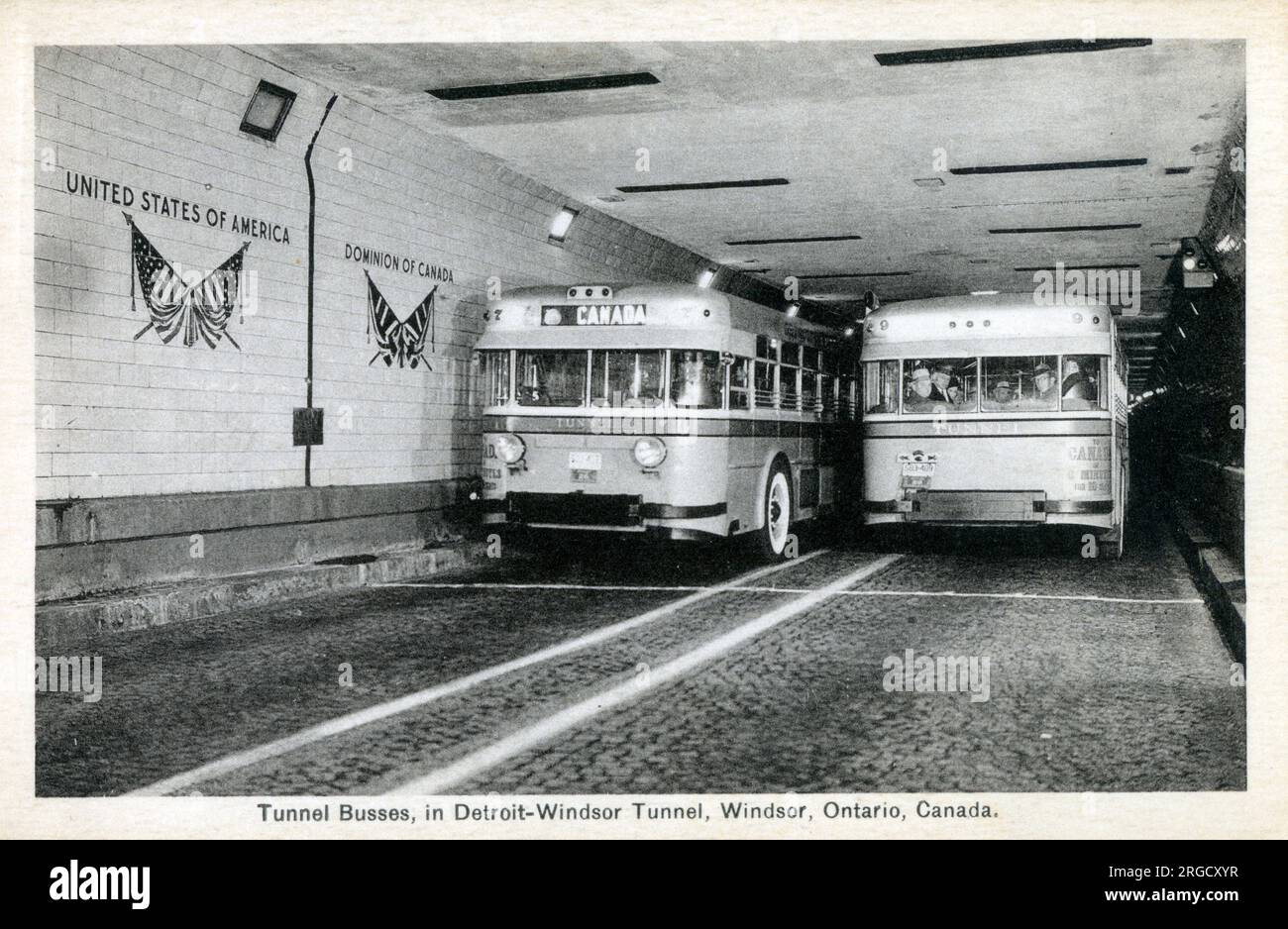 Tunnel Buses in the Detroit-Windsor Tunnel, Windsor, Ontario, Canada. Stock Photo