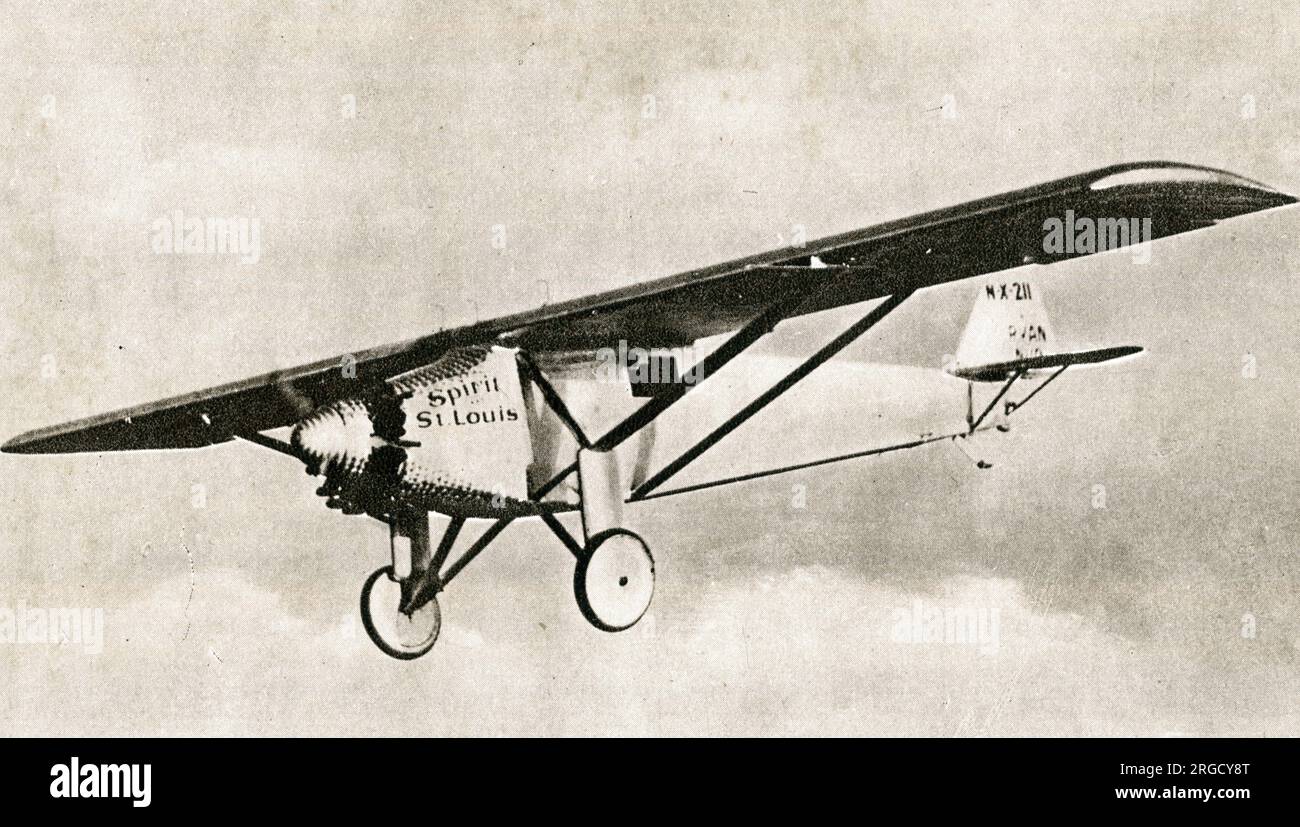 Colonel Charles Lindbergh in Spirit of St Louis aeroplane, first transatlantic flight Stock Photo