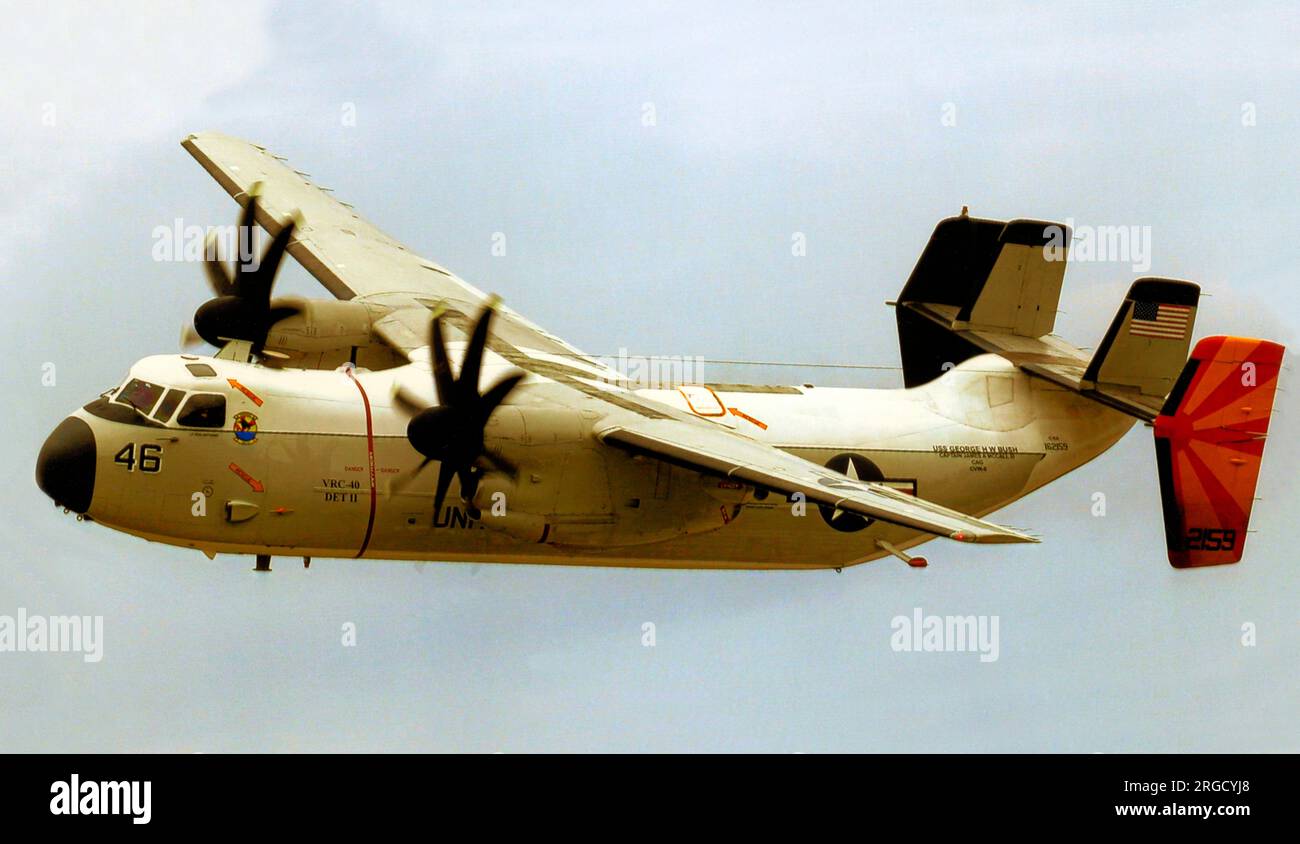 United States Navy- Grumman C-2A(R) Greyhound 162159 (msn 39), of VRC-40 Detachment II, tasked with supporting USS George H.W, Bush nuclear-powered aircraft carrier. Stock Photo