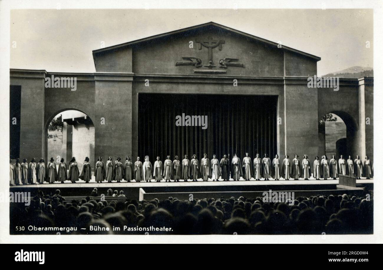 The Stage during the once-a-decade performance of the Passion Play in the Passion Play Theater, Oberammergau, Bavaria, Germany. Stock Photo